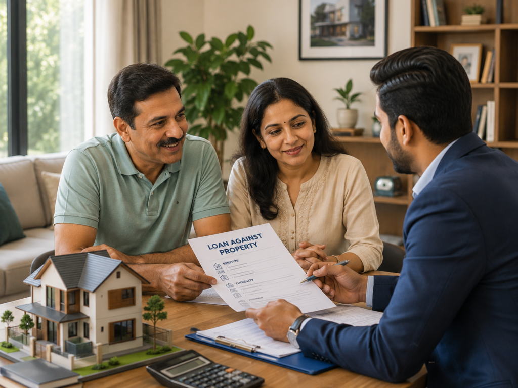 Couple discussing home loan options with a loan advisor